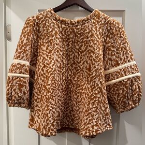 Francesca’s Voy Textured Puff Sleeve Sweatshirt Top in Rust and Cream Small NWT